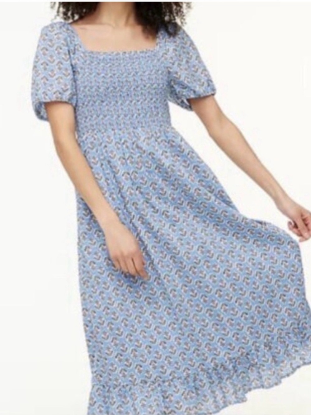 J Crew midi Blue Floral Smocked Dress with pockets  size XS but would fit small